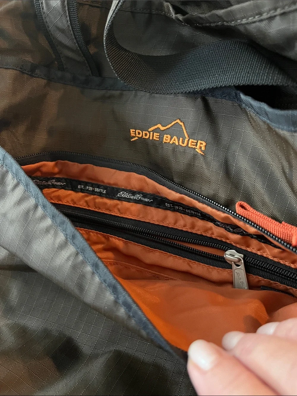 Eddie Bauer Brown Nylon Messenger Tote with Mesh Bottle Pocket